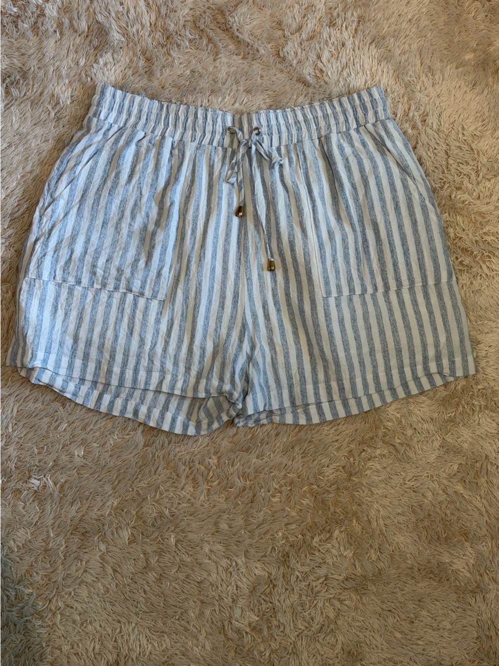 Classic Striped Drawstring Women’s Shorts - Light Blue & White